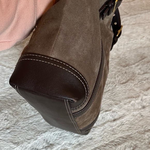 Coach Carly Taupe Brown suede and leather tote. - Picture 5 of 13